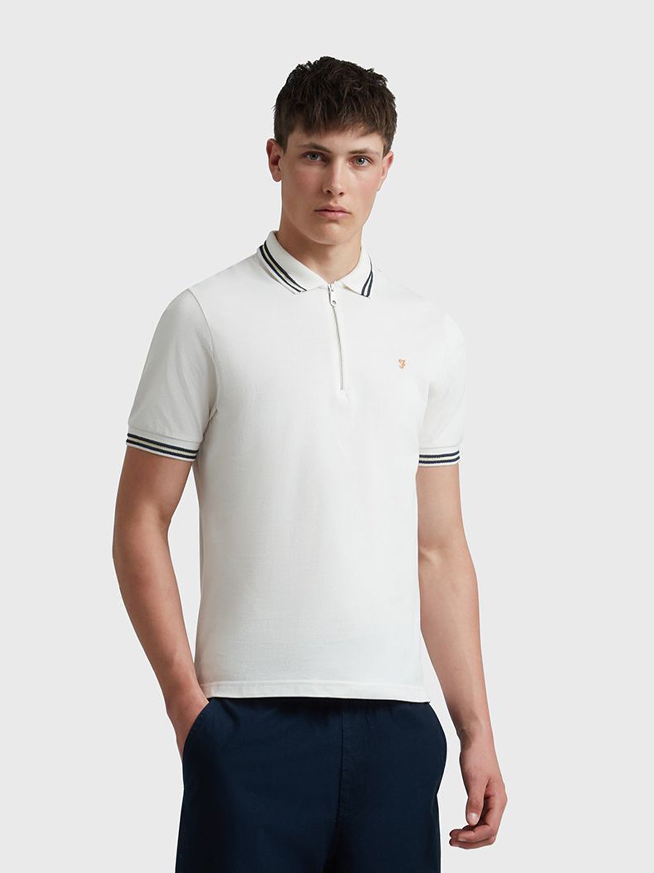Mens Ecru Netton Zip Polo Shirt