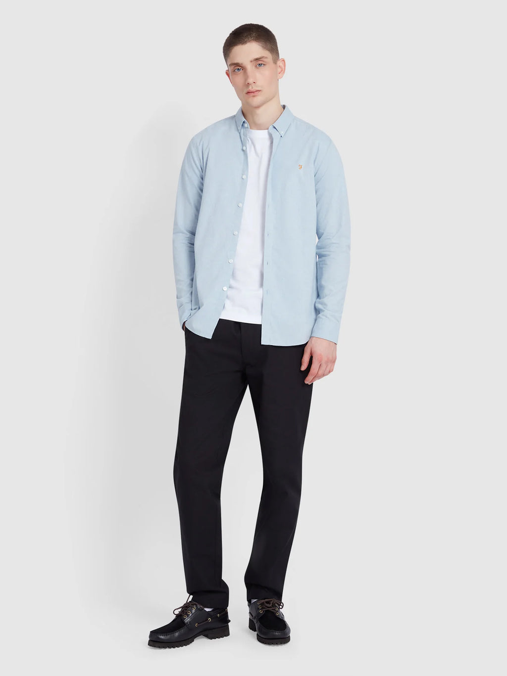 Mens Powder Blue Marl Steen Button Down Shirt