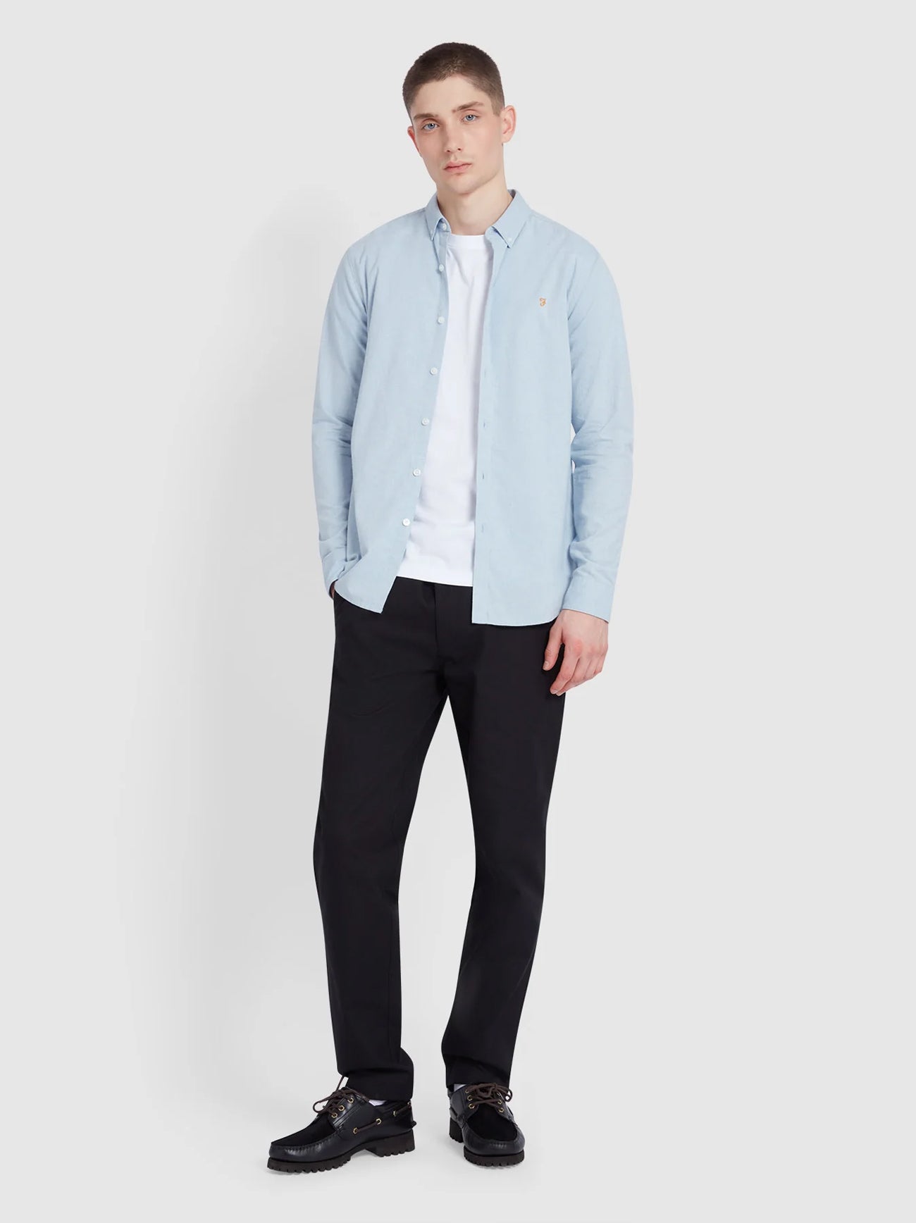 Mens Powder Blue Marl Steen Button Down Shirt