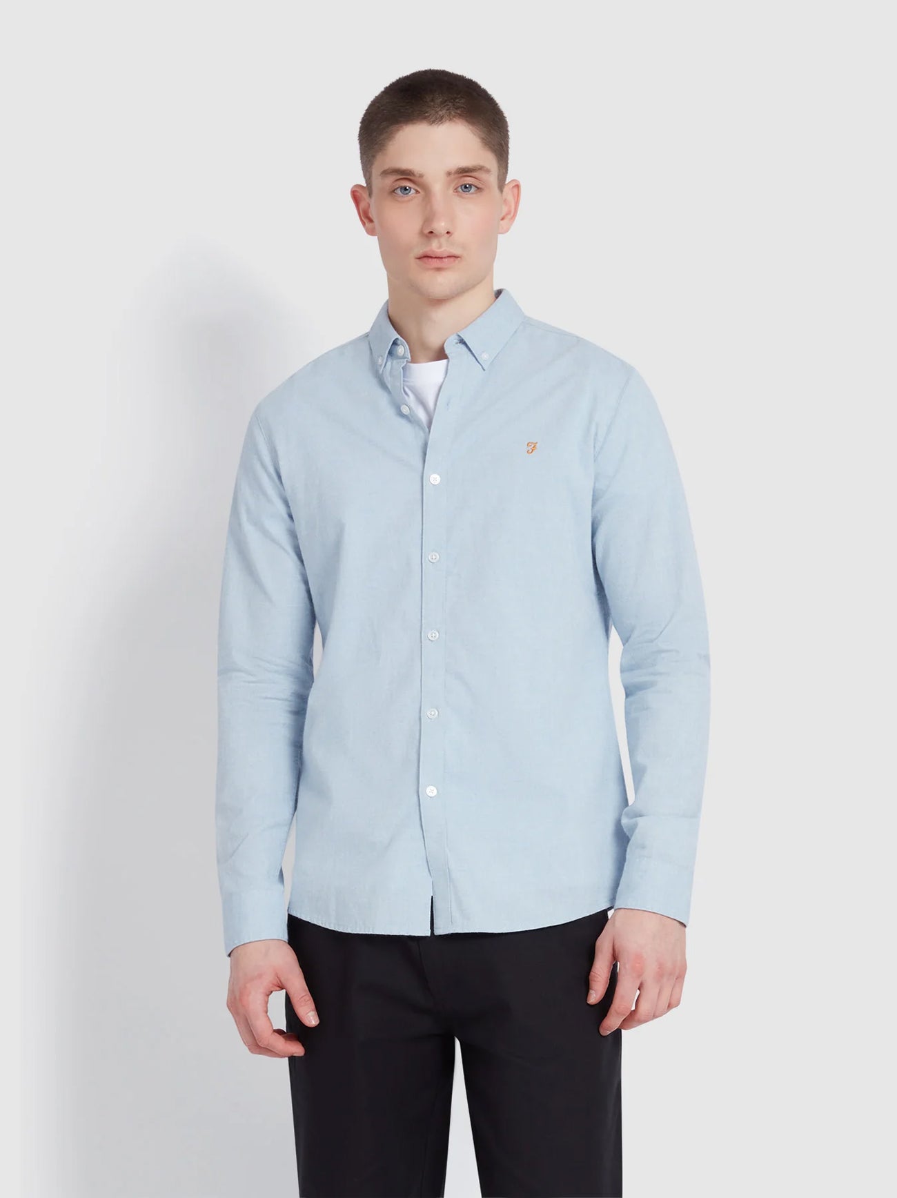 Mens Powder Blue Marl Steen Button Down Shirt