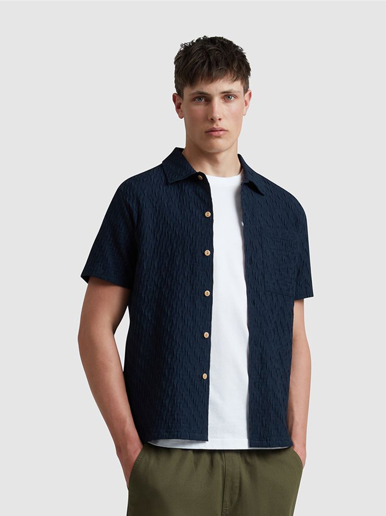 Mens True Navy Finn Textured Shirt