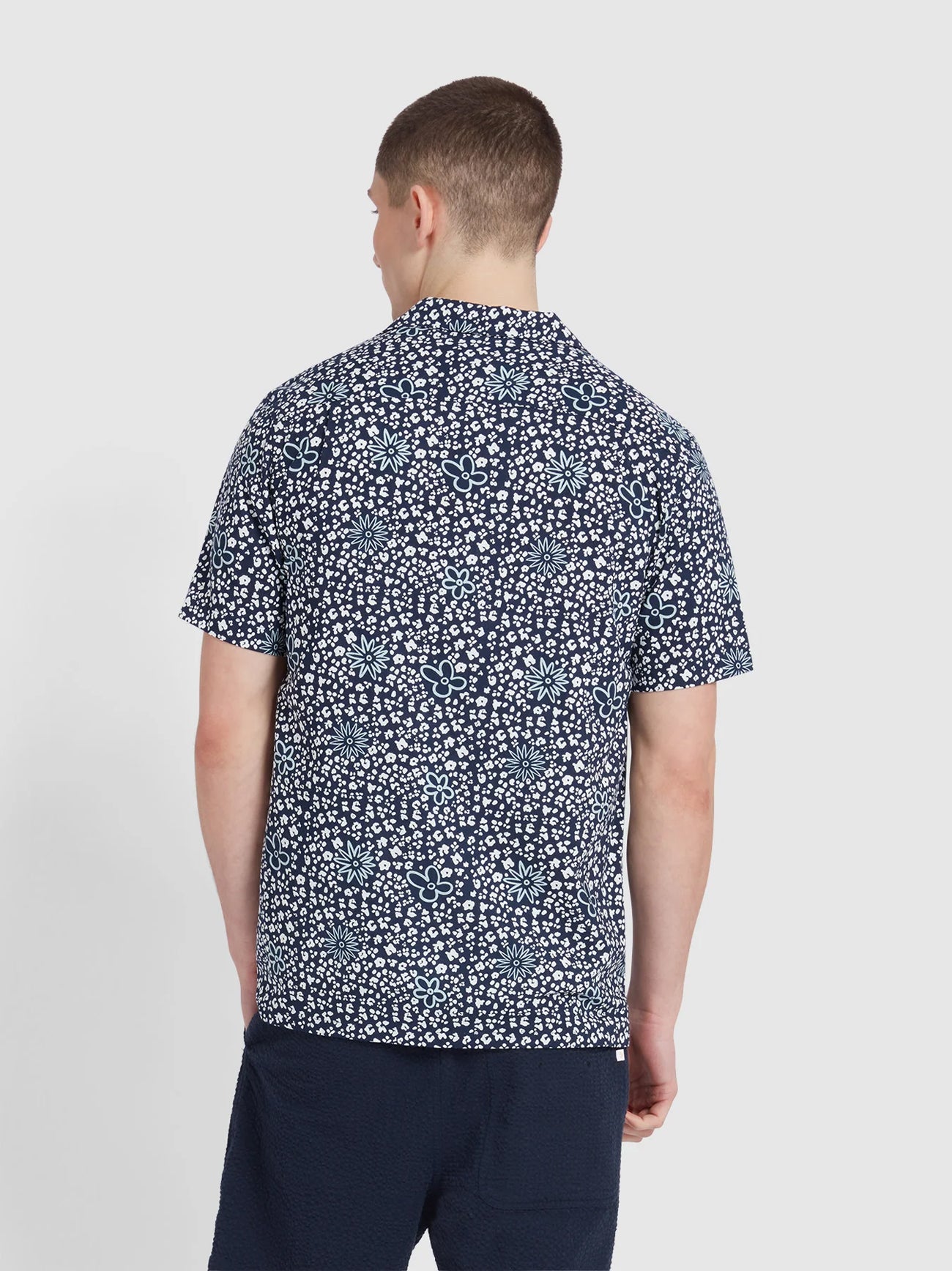 Mens True Navy Landon Print Revere Shirt
