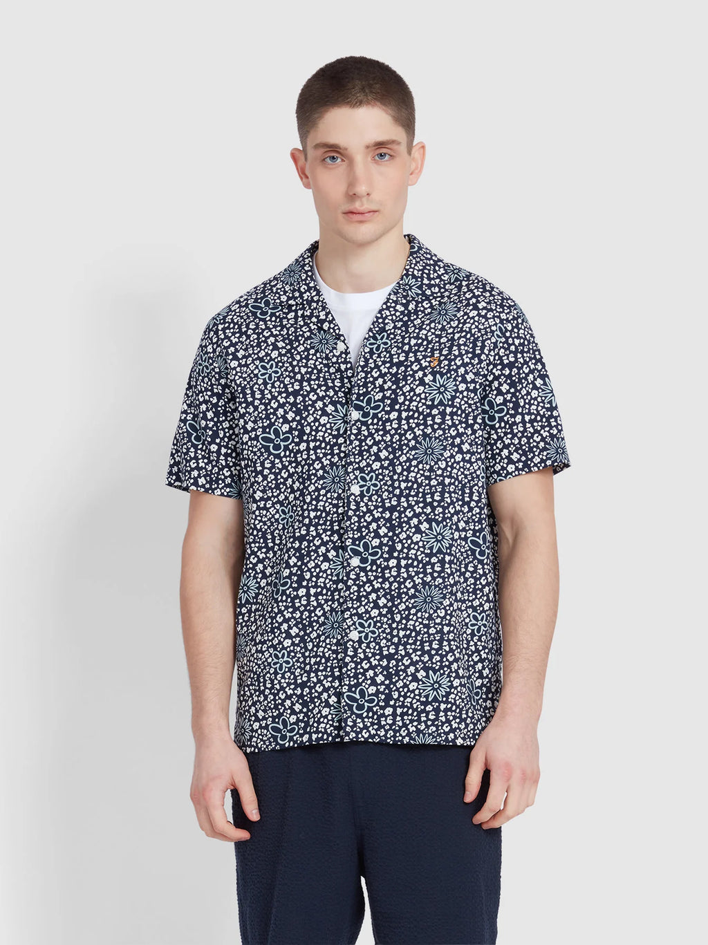 Mens True Navy Landon Print Revere Shirt