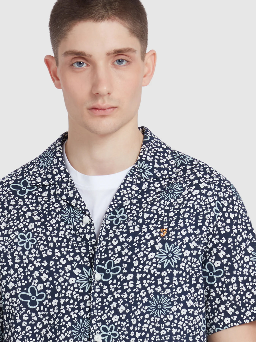Mens True Navy Landon Print Revere Shirt