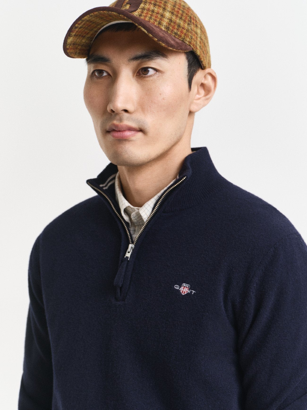 Mens Marine Superfine Lambswool Half Zip Sweater