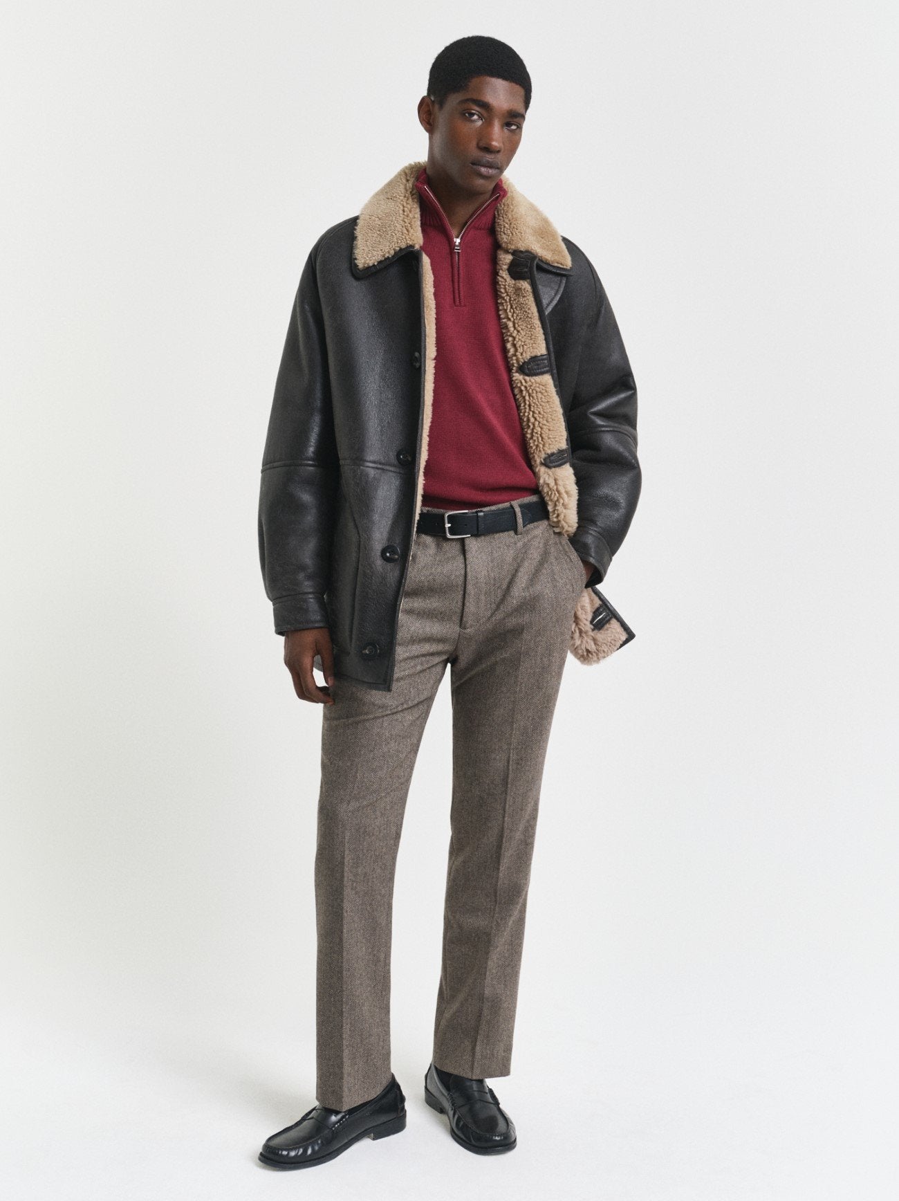 Mens Plumped Red Casual Cotton Half Zip Sweatshirt