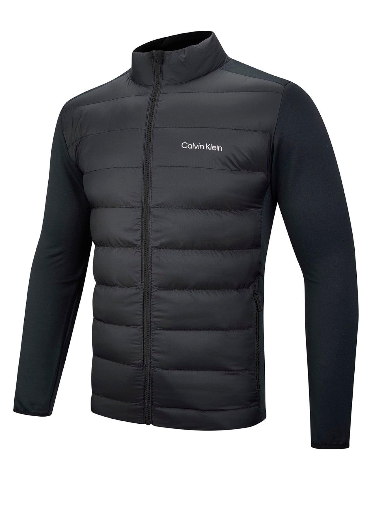 Mens Black Quilted Full Zip Hybrid Jacket