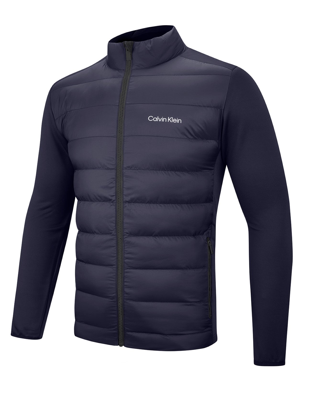Mens Navy Quilted Full Zip Hybrid Jacket