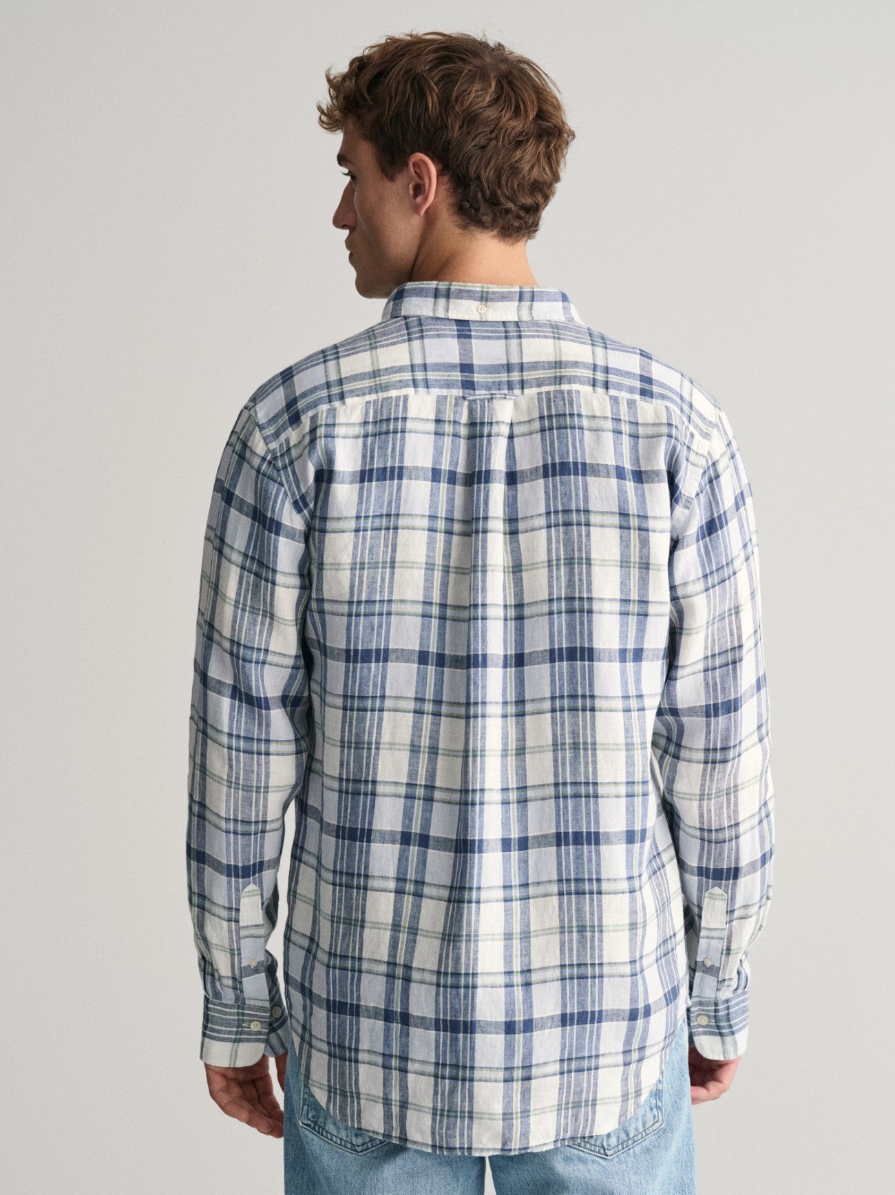 Mens Eggshell Linen Madras Shirt