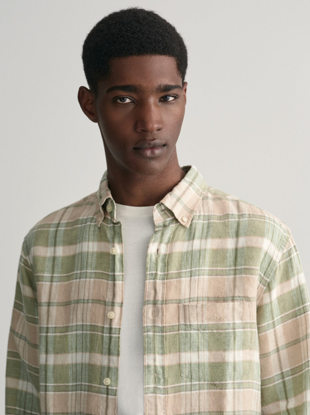 Mens Dry Sand Linen Madras Shirt