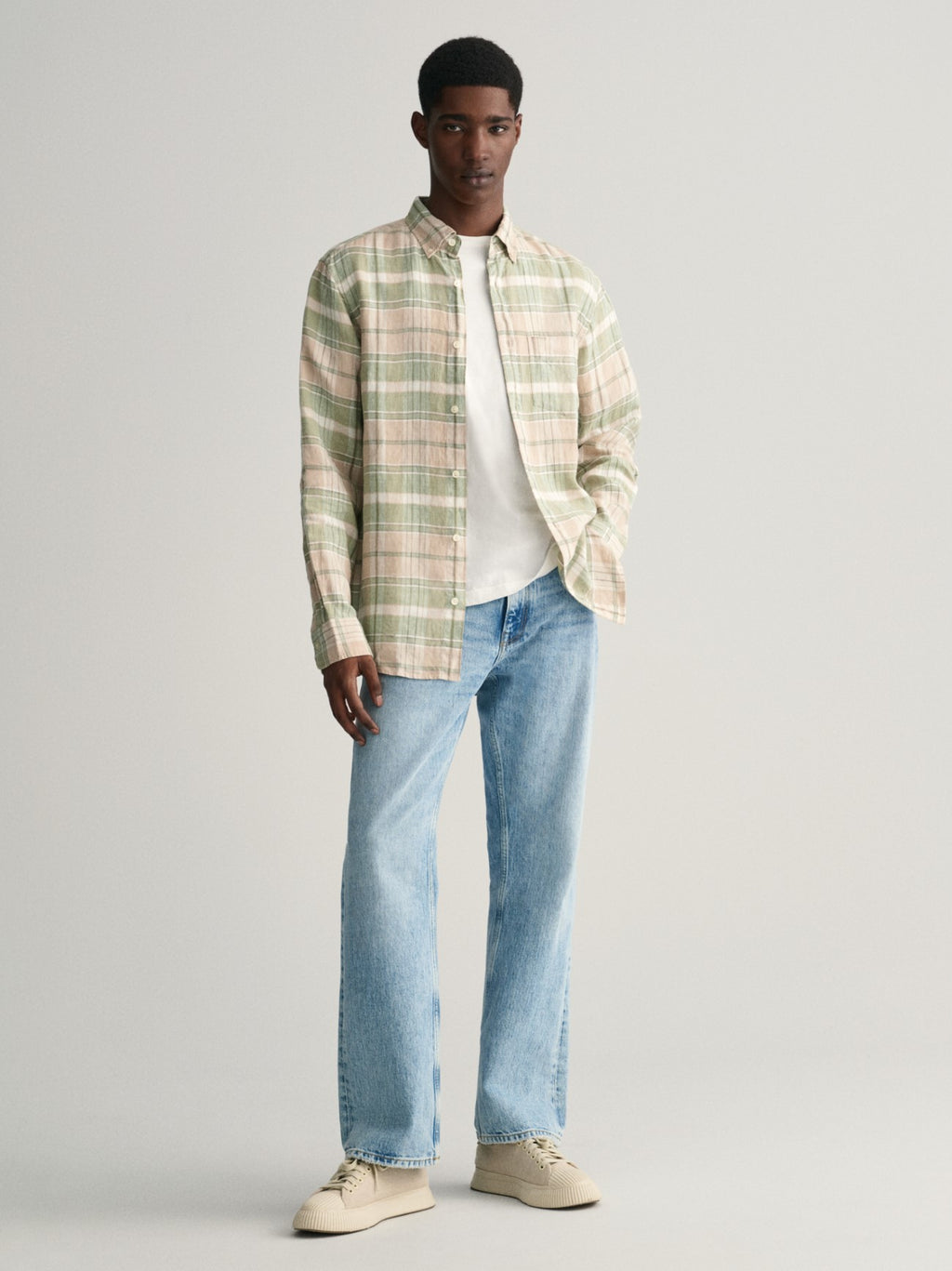 Mens Dry Sand Linen Madras Shirt