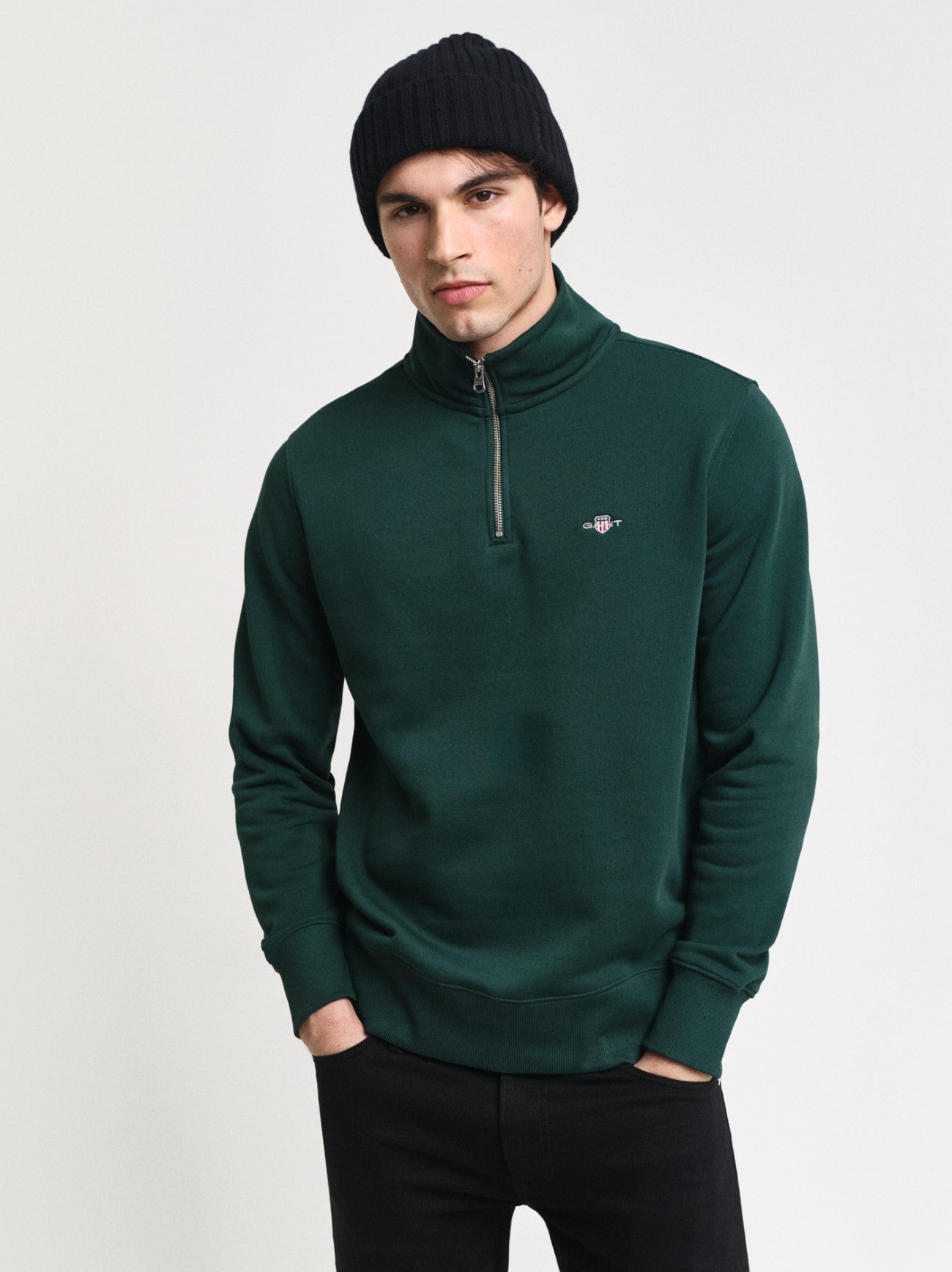 Mens Tartan Green Shield Half Zip Sweatshirt