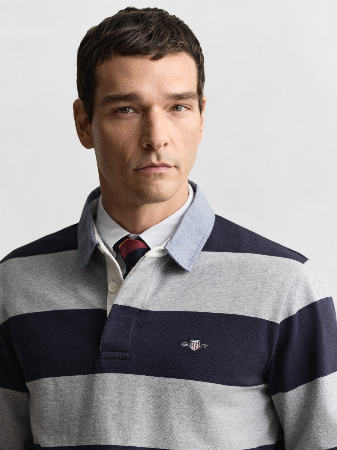 Mens Grey Melange Chambray Collar Striped Heavy Rugger