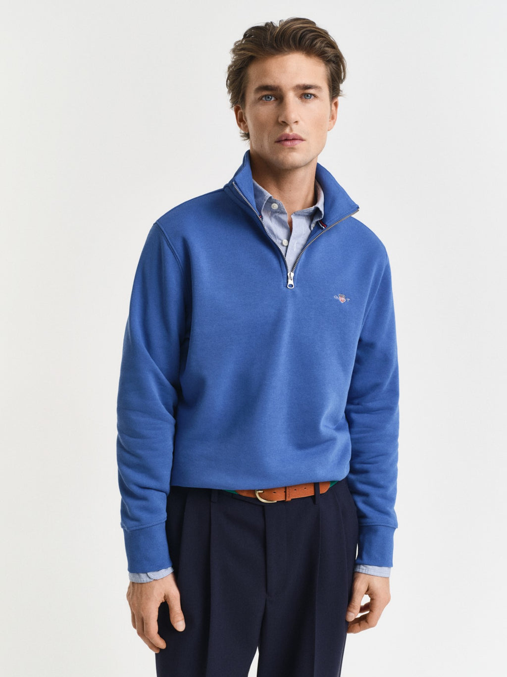 Mens Rich Blue Shield Half Zip Sweatshirt