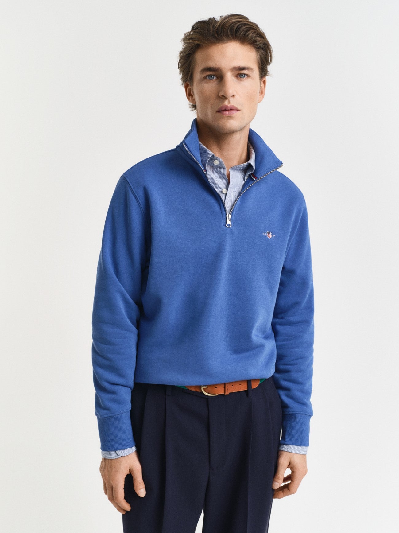Mens Rich Blue Shield Half Zip Sweatshirt