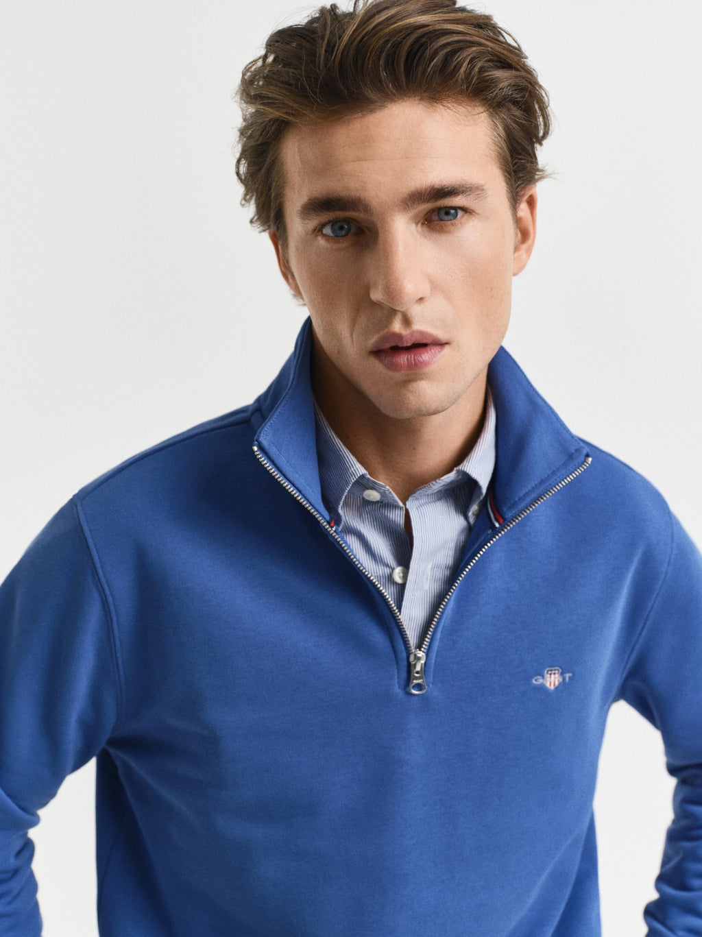 Mens Rich Blue Shield Half Zip Sweatshirt