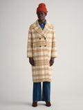 Womens Light Beige Melange Checked Overcoat
