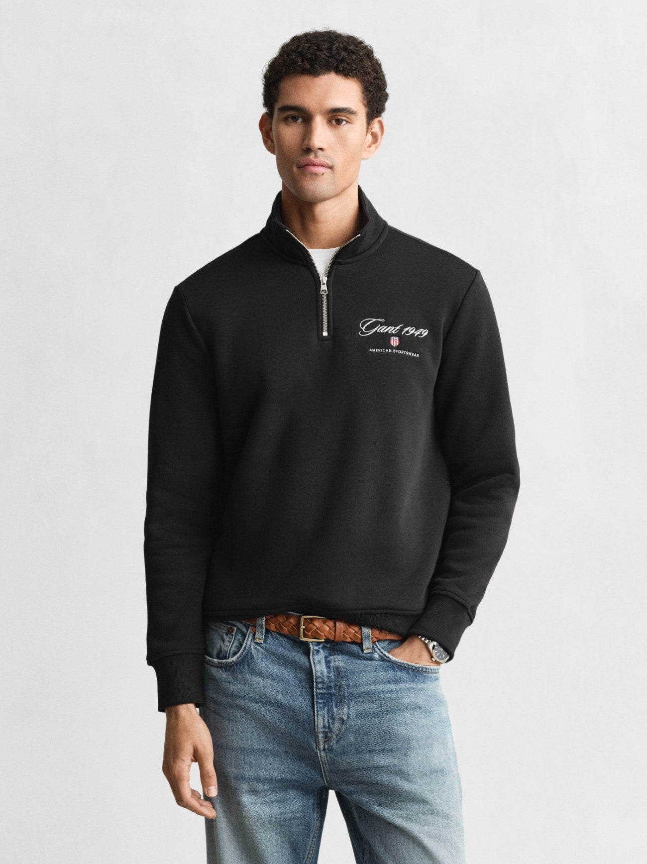 Mens Black Graphic Half Zip Sweatshirt