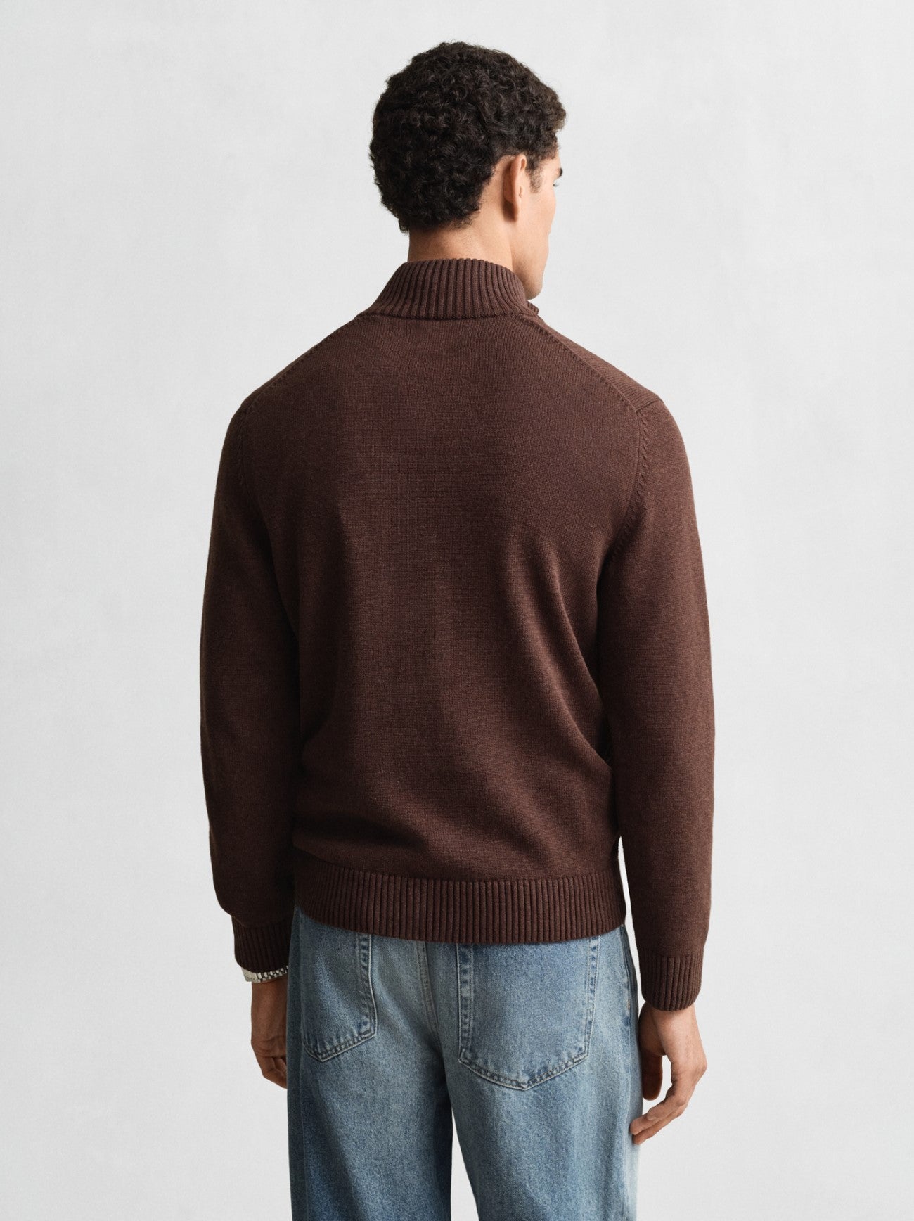 Mens Brown Melange Casual Cotton Half Zip Sweatshirt