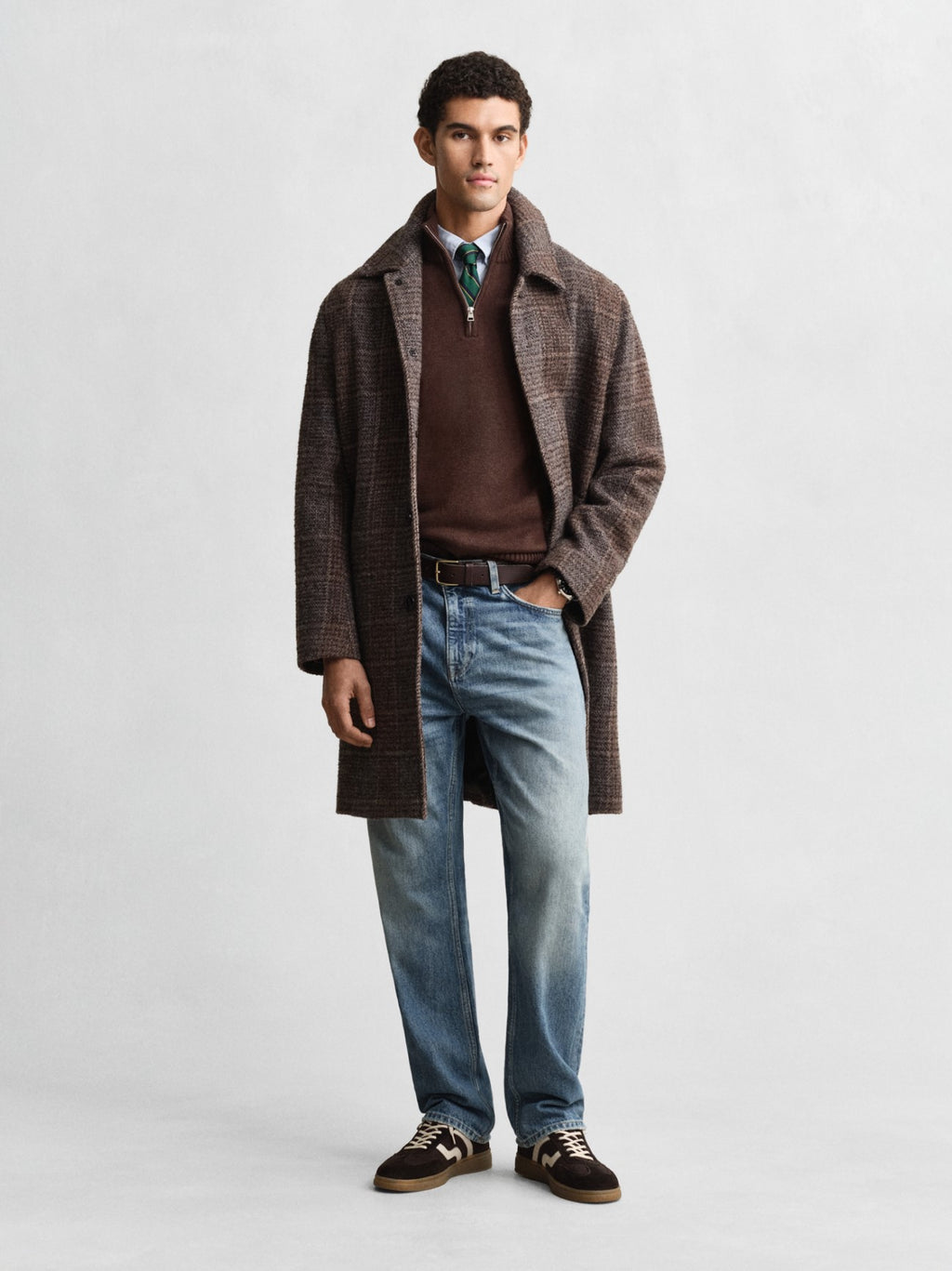 Mens Brown Melange Casual Cotton Half Zip Sweatshirt