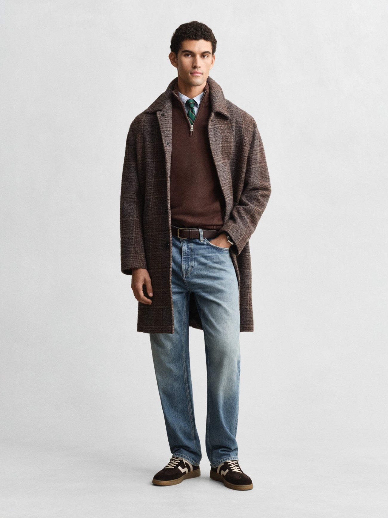 Mens Brown Melange Casual Cotton Half Zip Sweatshirt