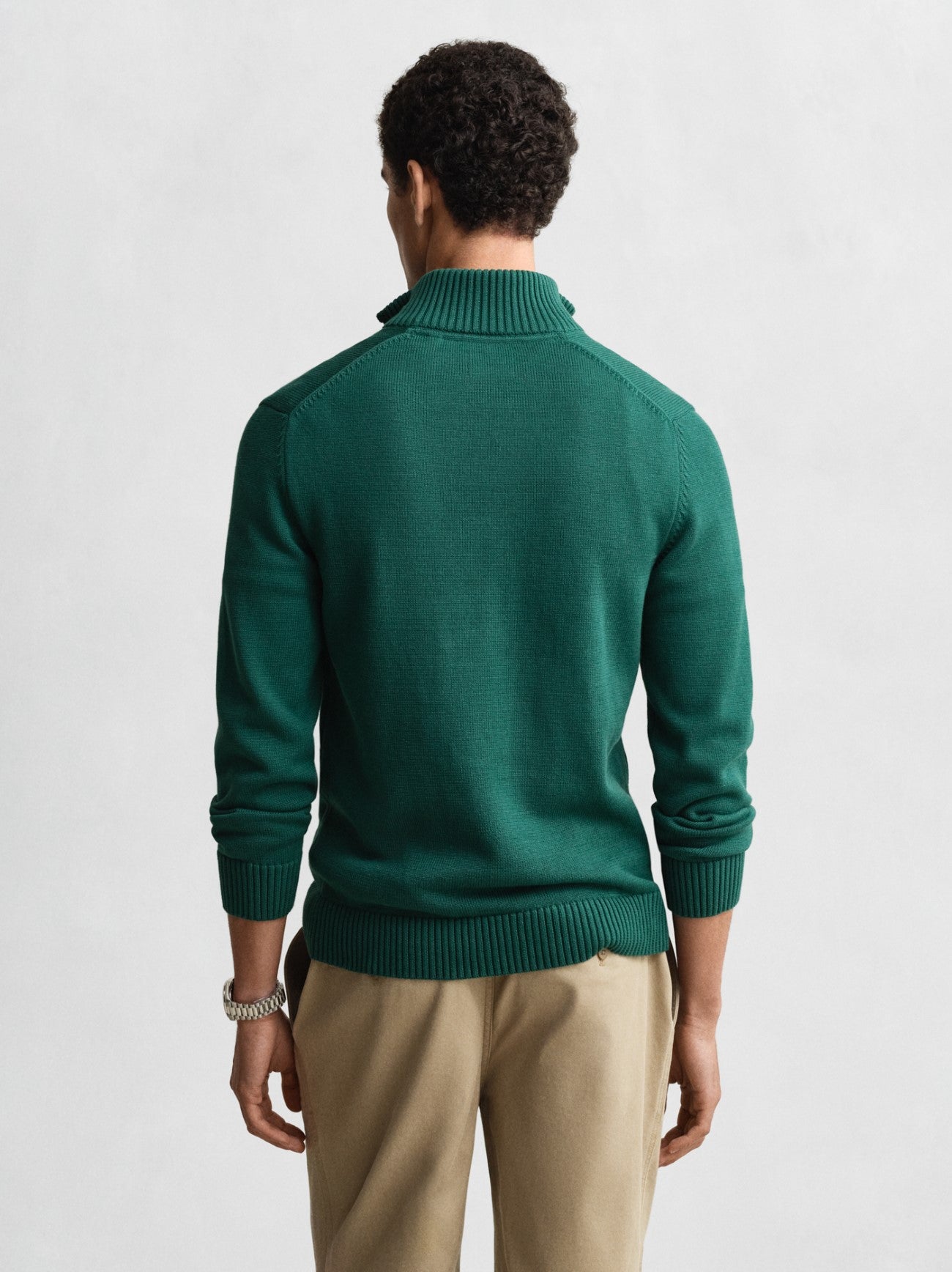 Mens Deep Forest Green Casual Cotton Half Zip Sweatshirt