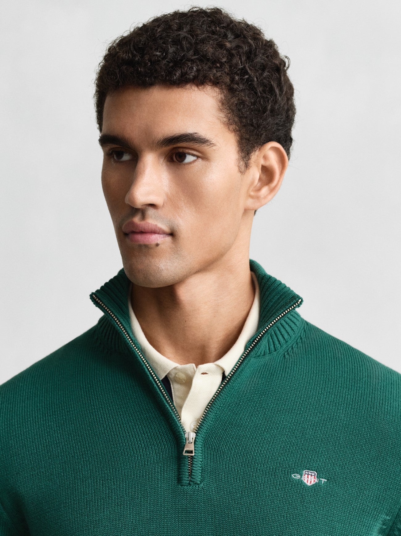 Mens Deep Forest Green Casual Cotton Half Zip Sweatshirt