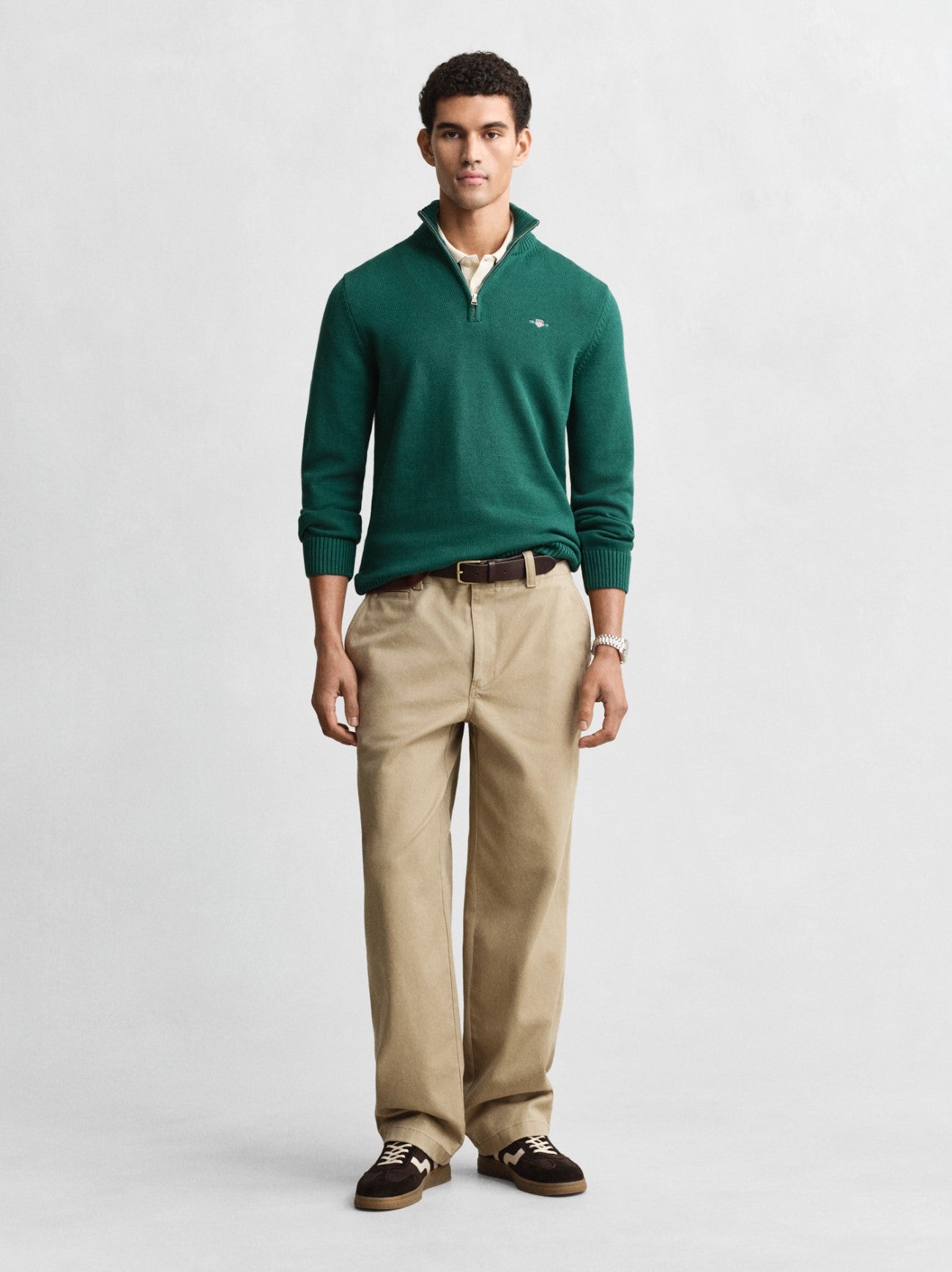 Mens Deep Forest Green Casual Cotton Half Zip Sweatshirt