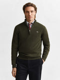 Mens Khaki Green Melange Superfine Lambswool Half Zip Sweater