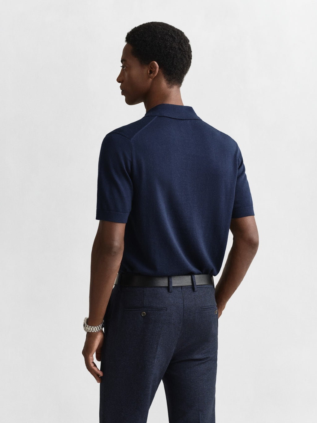 Mens Marine Extrafine Merino Wool Polo Shirt