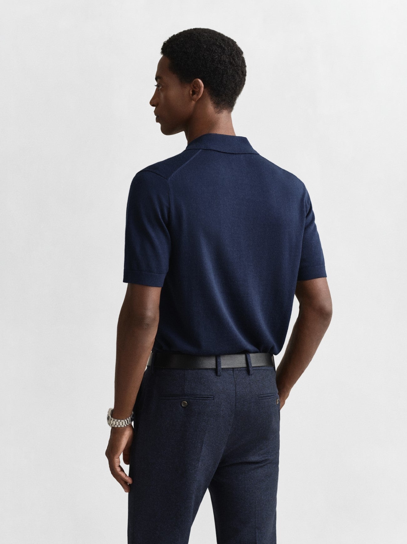 Mens Marine Extrafine Merino Wool Polo Shirt