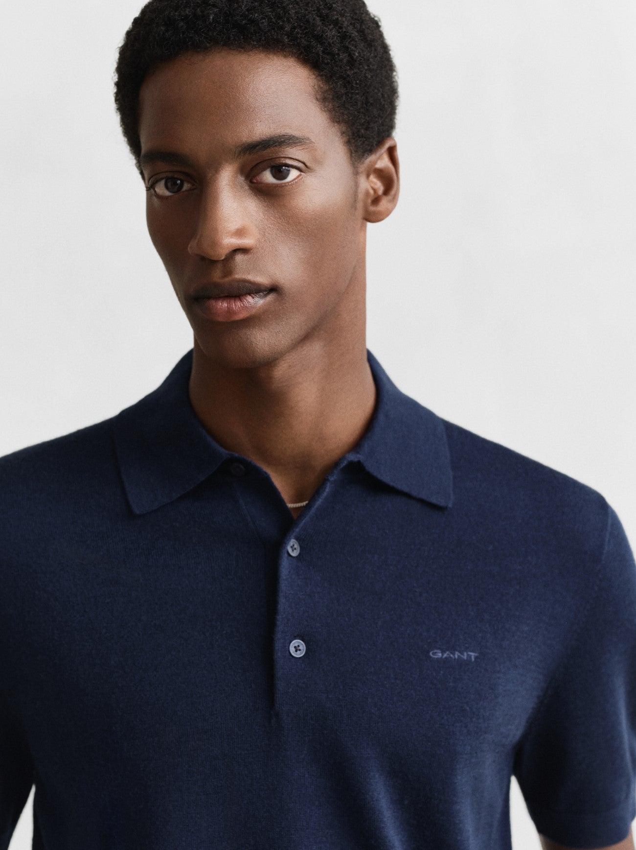 Mens Marine Extrafine Merino Wool Polo Shirt