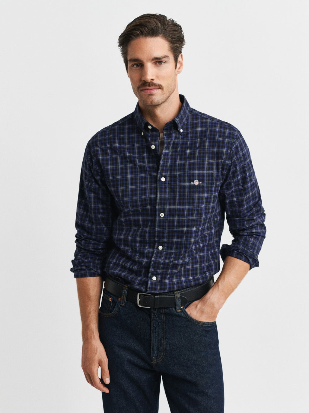 Mens Persian Blue Classic Poplin Check Shirt