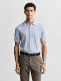 Mens Light Blue Melange Extrafine Merino Wool Polo Shirt