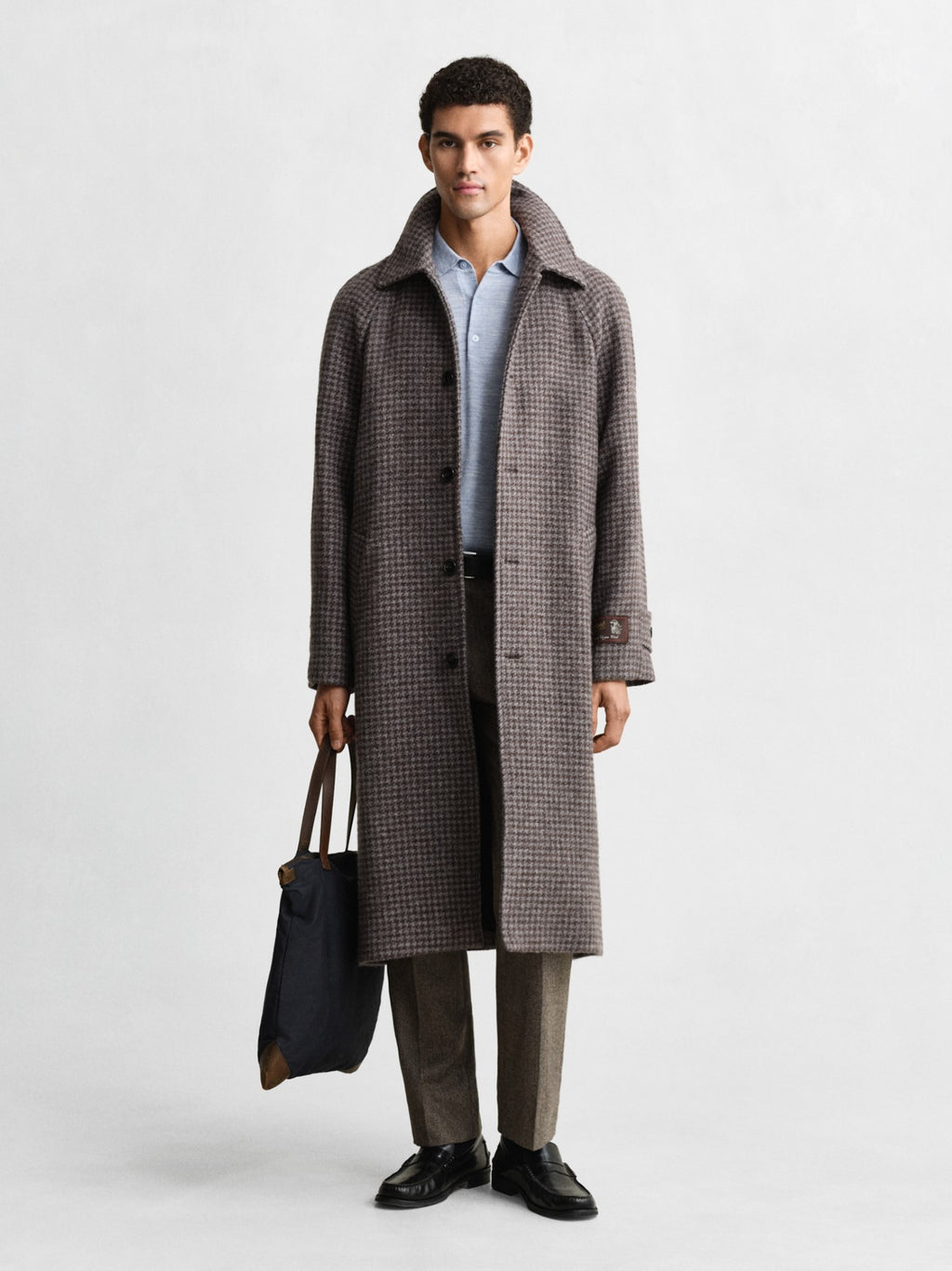 Mens Light Blue Melange Extrafine Merino Wool Polo Shirt