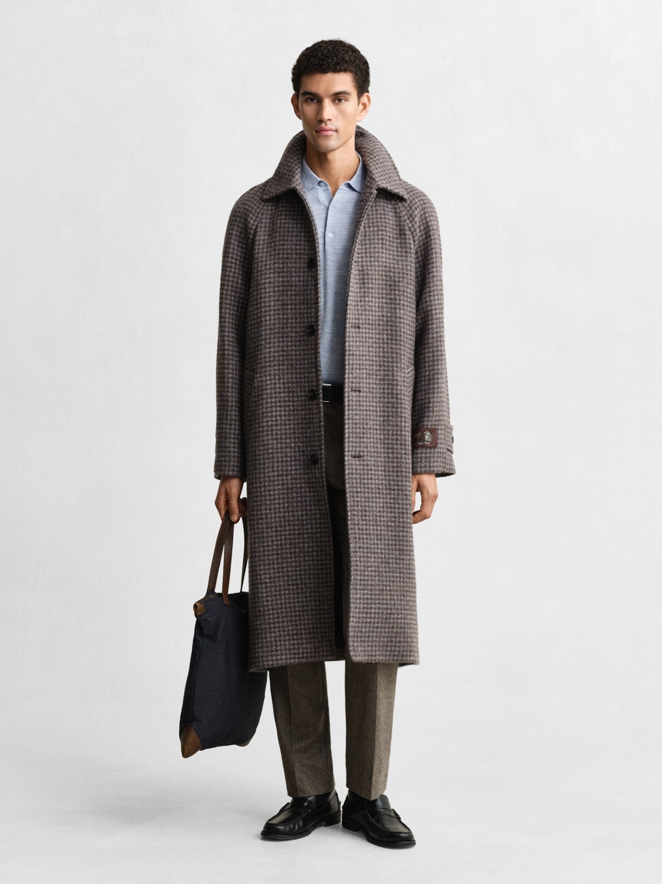 Mens Light Blue Melange Extrafine Merino Wool Polo Shirt