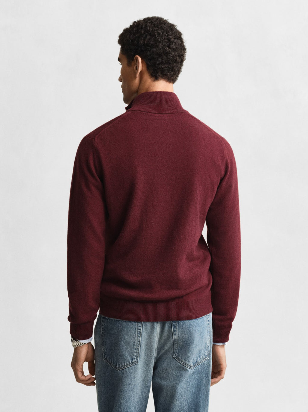 Mens Bordeaux Melange Superfine Lambswool Half Zip Sweater
