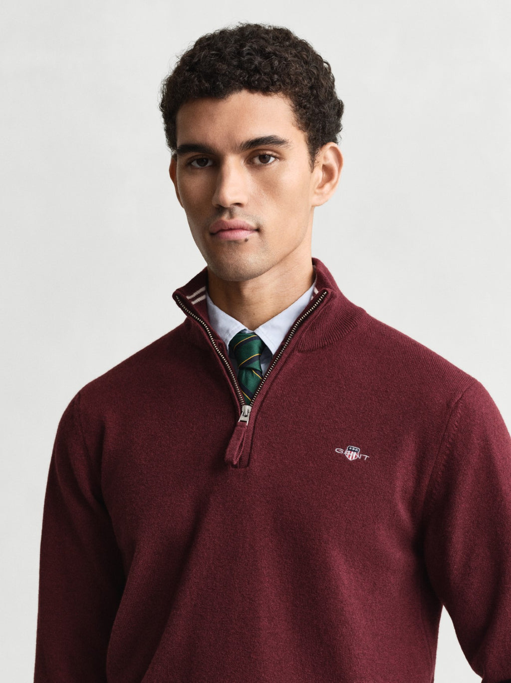 Mens Bordeaux Melange Superfine Lambswool Half Zip Sweater