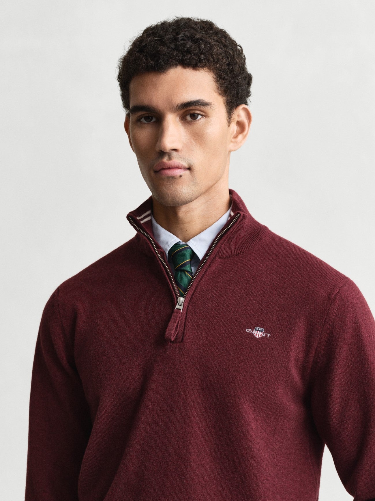 Mens Bordeaux Melange Superfine Lambswool Half Zip Sweater