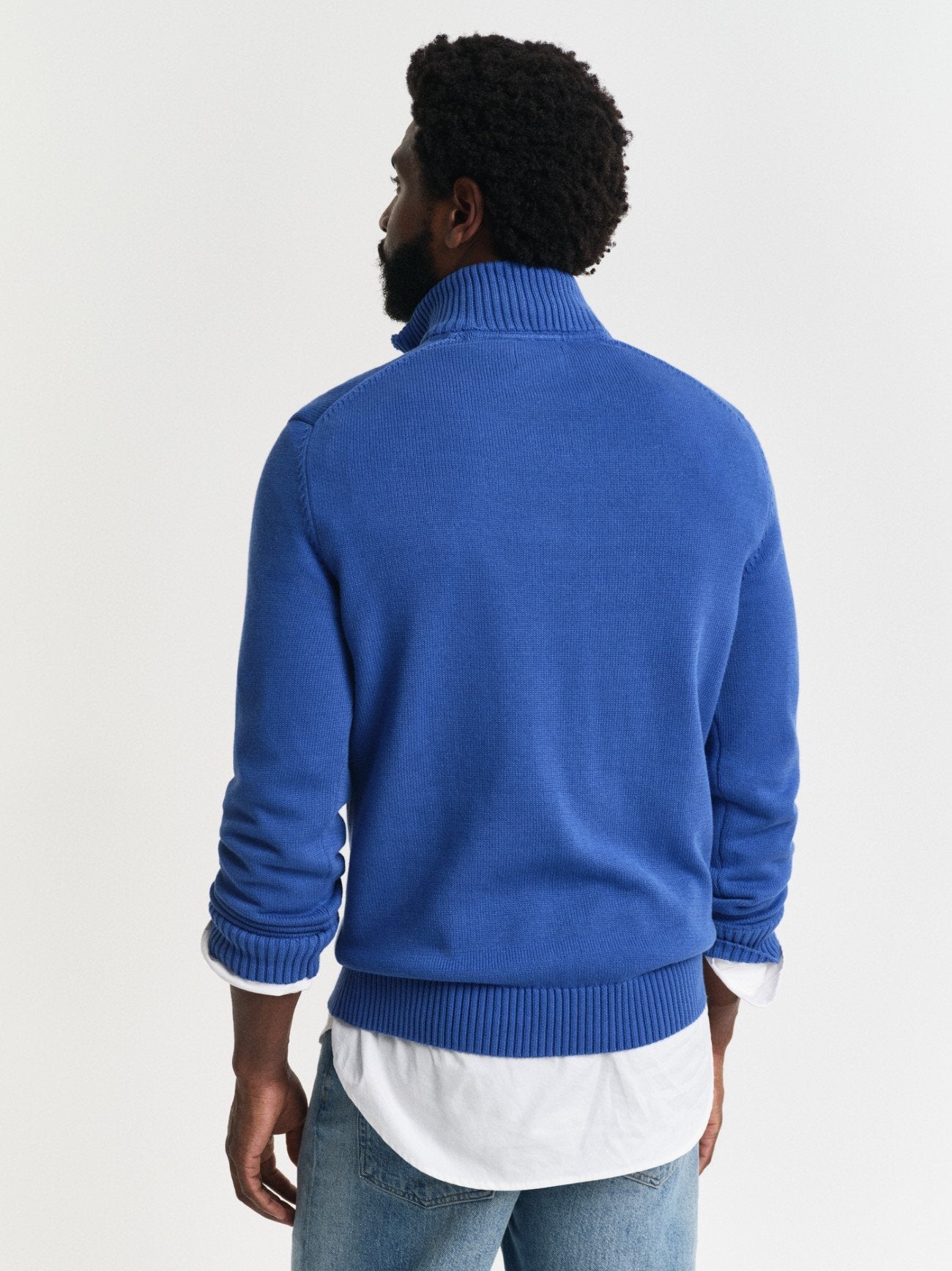 Mens Rich Blue Casual Cotton Half Zip Sweatshirt