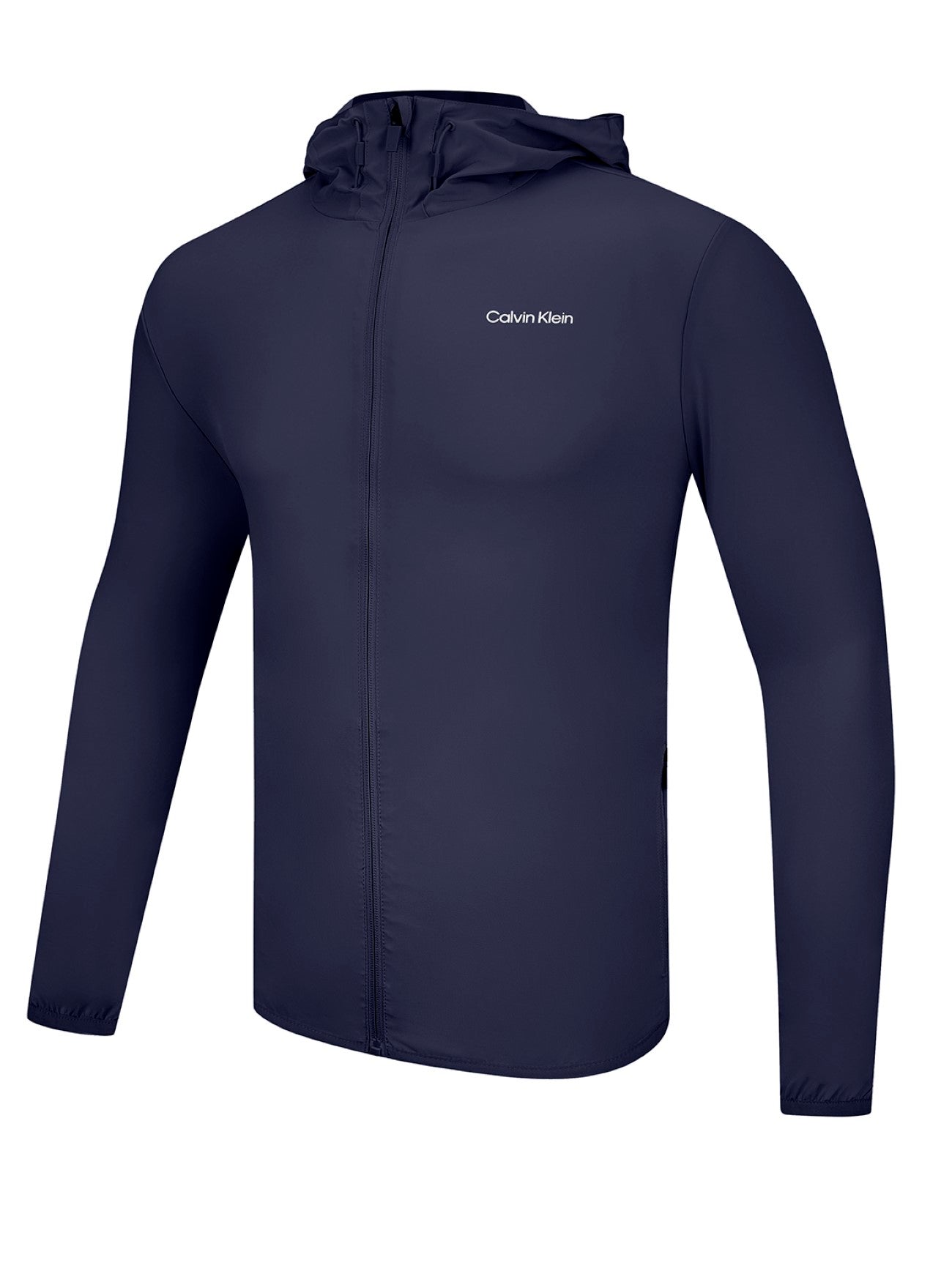 Mens Navy Hooded Full Zip Windbreaker