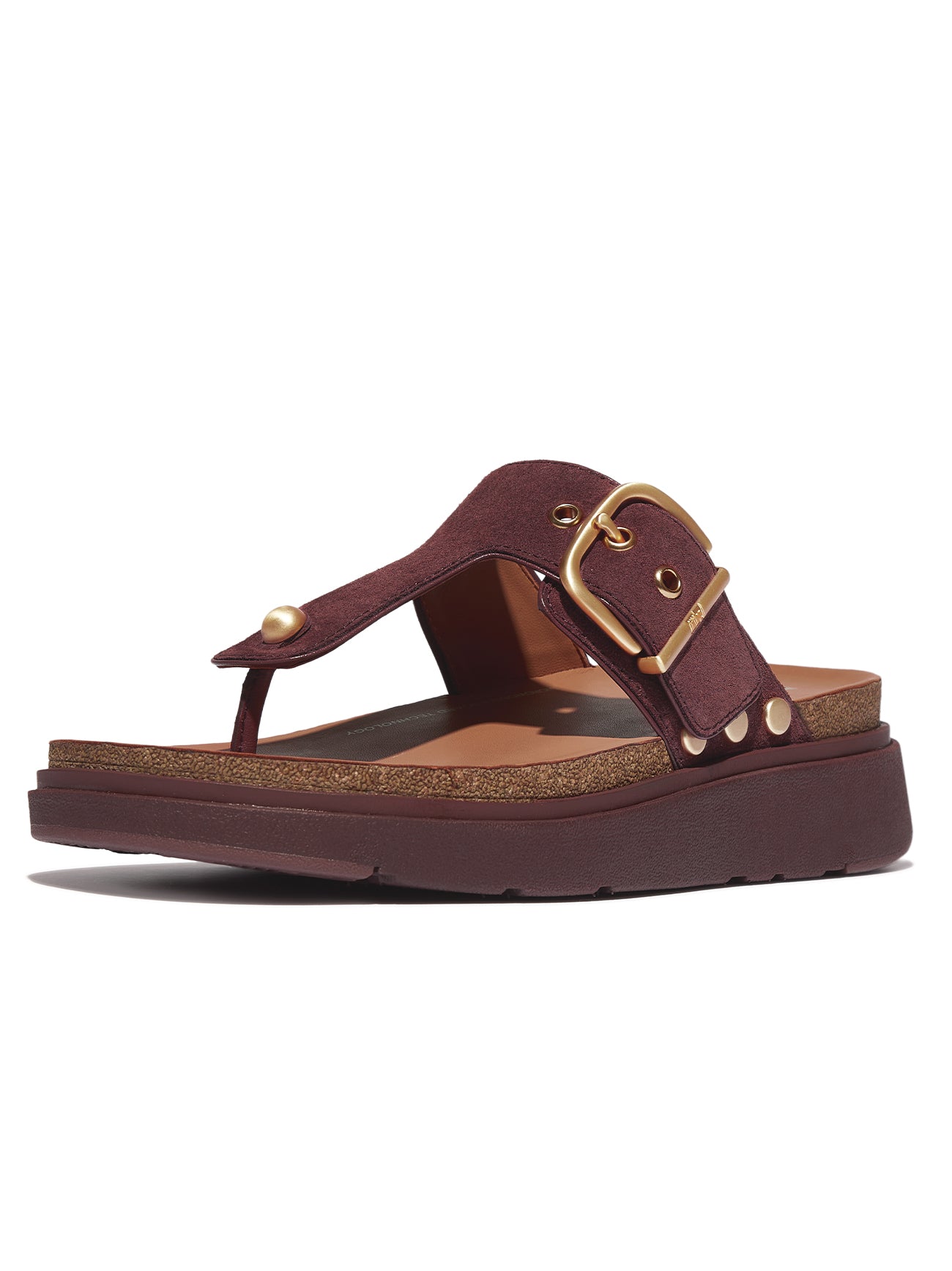 Womens Deep Maroon Gen-FF Buckle Suede Toe-Post Sandal