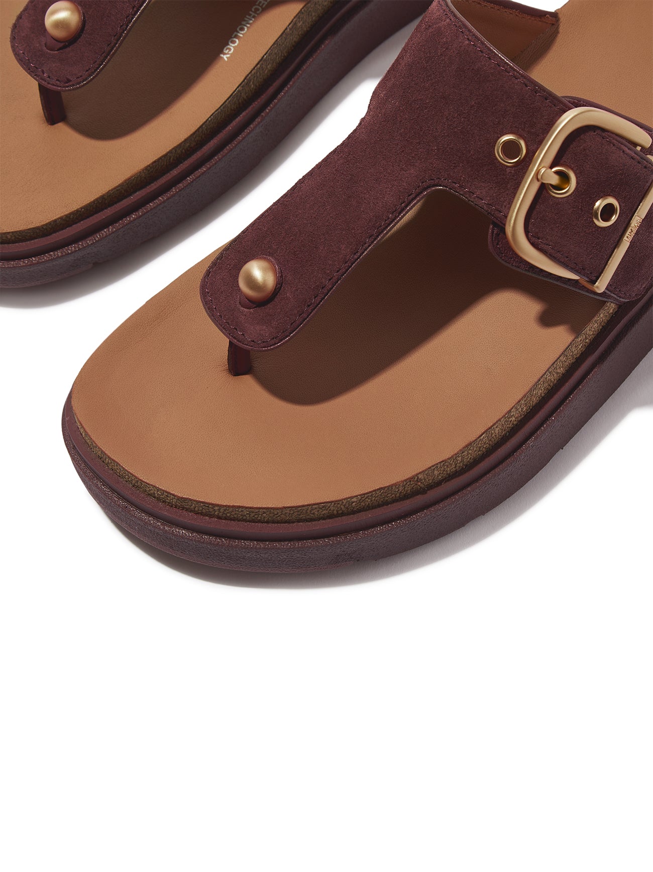 Womens Deep Maroon Gen-FF Buckle Suede Toe-Post Sandal