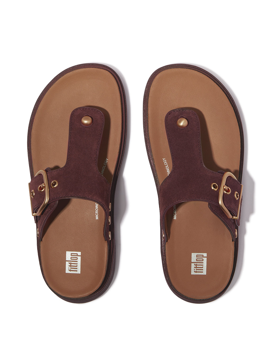 Womens Deep Maroon Gen-FF Buckle Suede Toe-Post Sandal