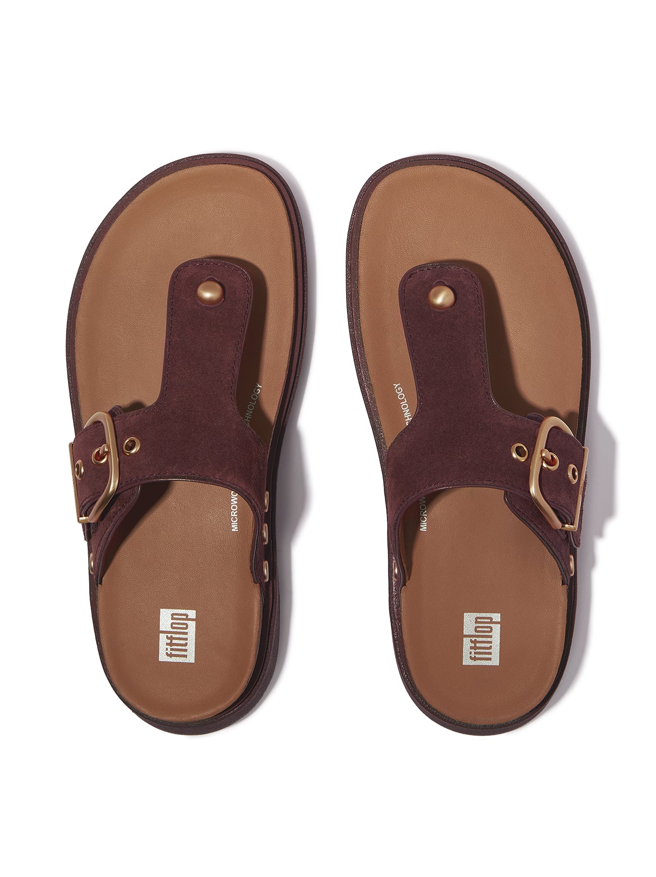 Womens Deep Maroon Gen-FF Buckle Suede Toe-Post Sandal