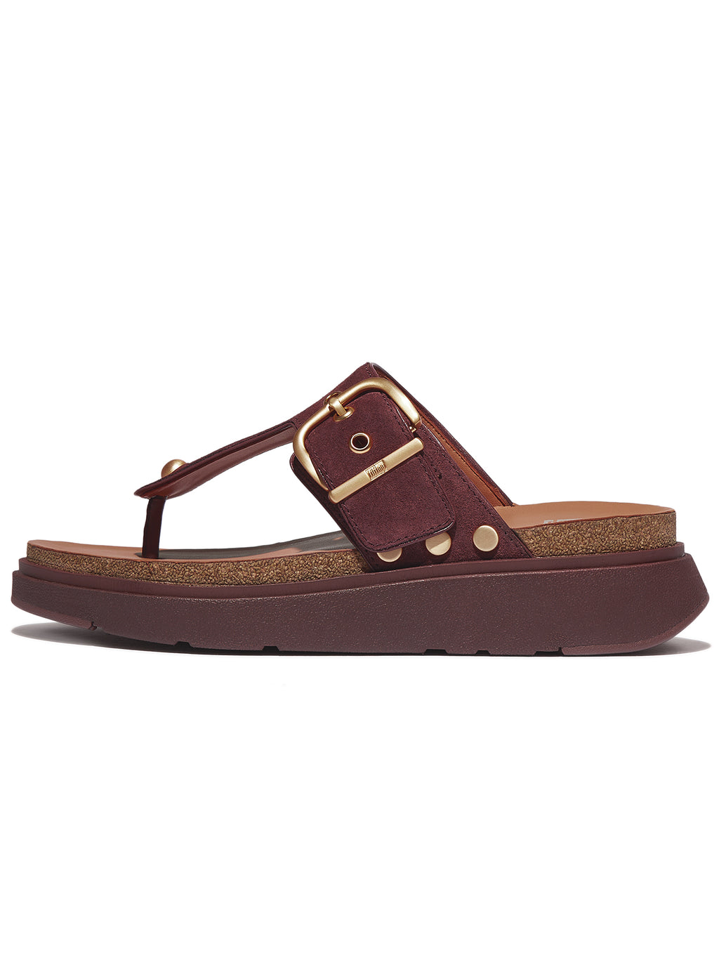 Womens Deep Maroon Gen-FF Buckle Suede Toe-Post Sandal