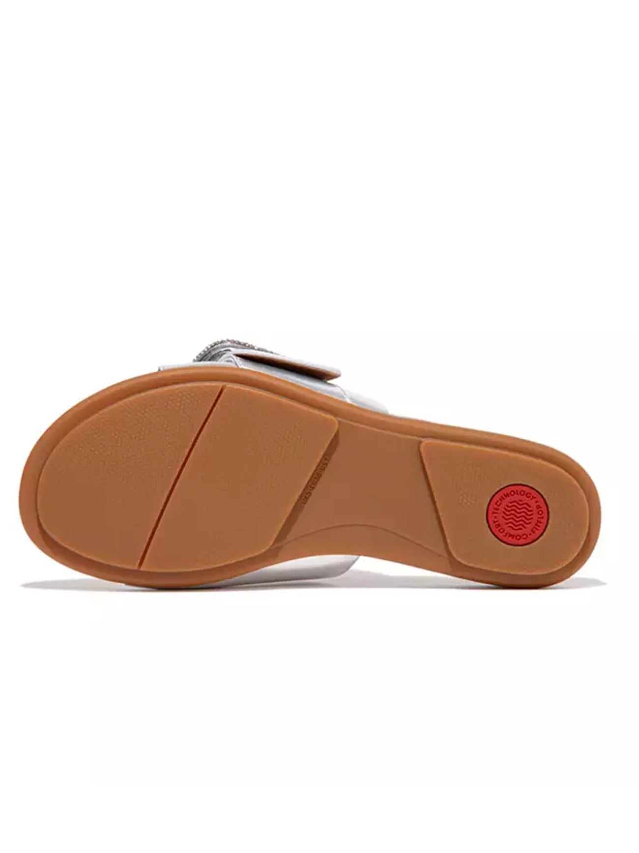 Womens Silver Gracie Crystal Buckle Metallic Leather Slide
