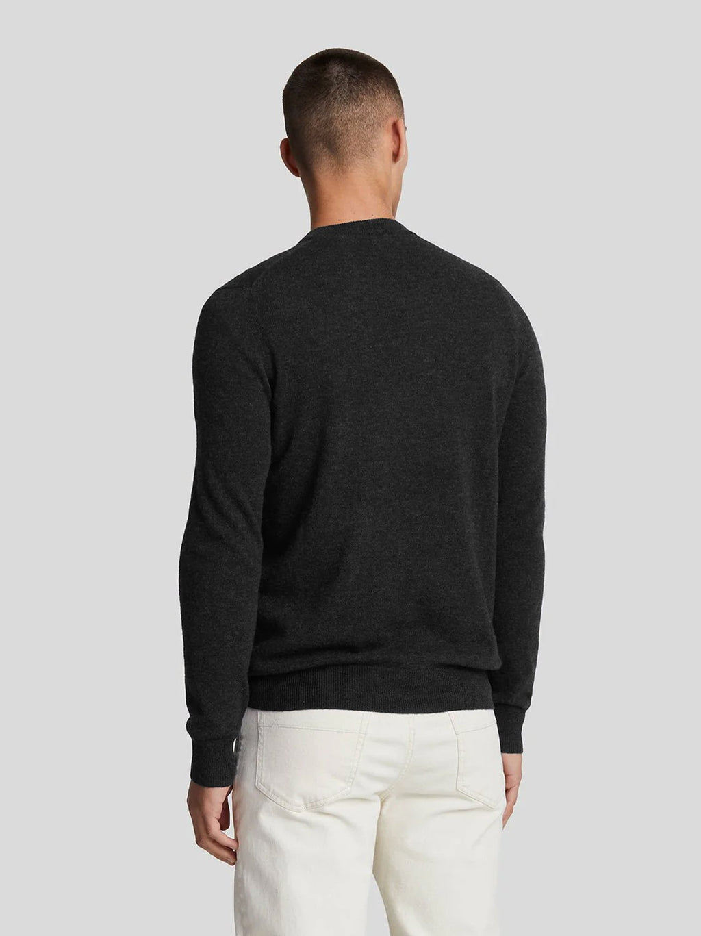 Mens Jet Black Marl Lambswool Blend Crew Neck Jumper