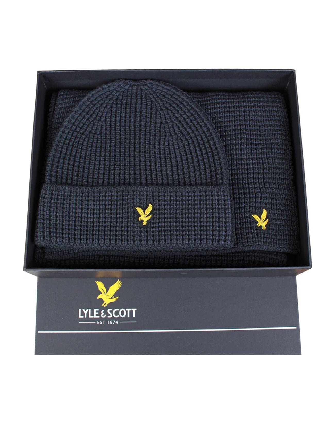 Mens Dark Navy Waffle Scarf and Beanie Set