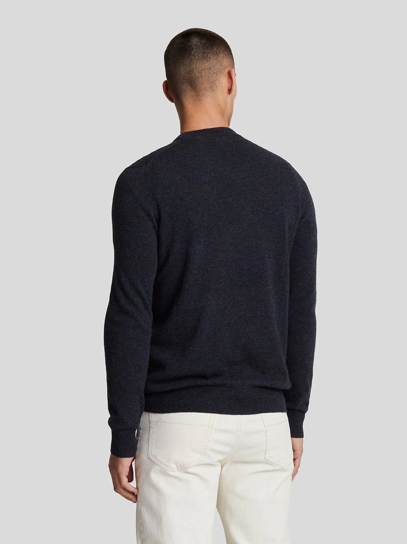 Mens Dark Navy Marl Lambswool Blend Crew Neck Jumper
